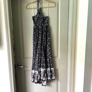 Long floral black and white halter dress